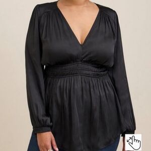 Peplum Satin Smocked Waist Top